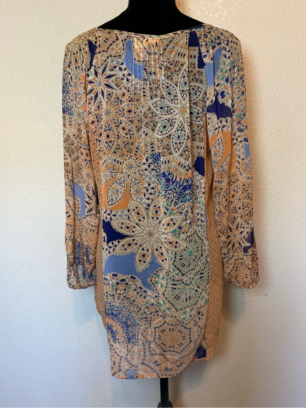 Anthropologie Meadow Rue Roselle Peasant Blouse Crochet Insert Semi Sheer Large - Picture 7 of 14